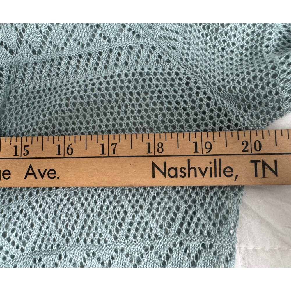 Coastal Grandmother Vintage Sage Green Boho Pointelle Knit Hooded Cardigan Small - Picture 5 of 7